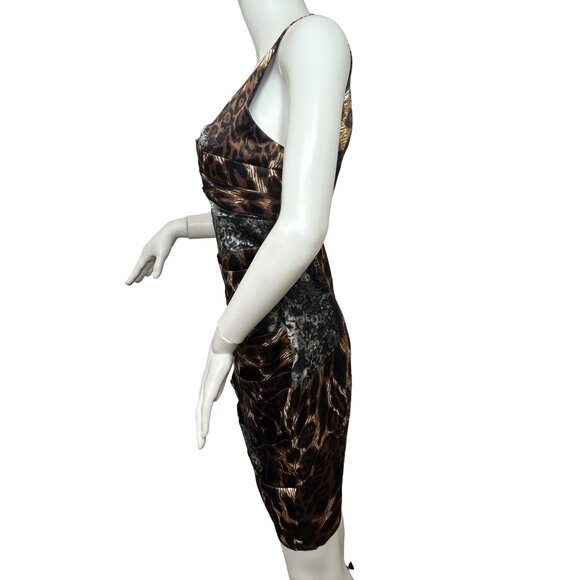 Bisou Bisou Dress 4 Mini Animal Print Brown Grey Sleeveless Party Occasion Gift - Picture 5 of 17